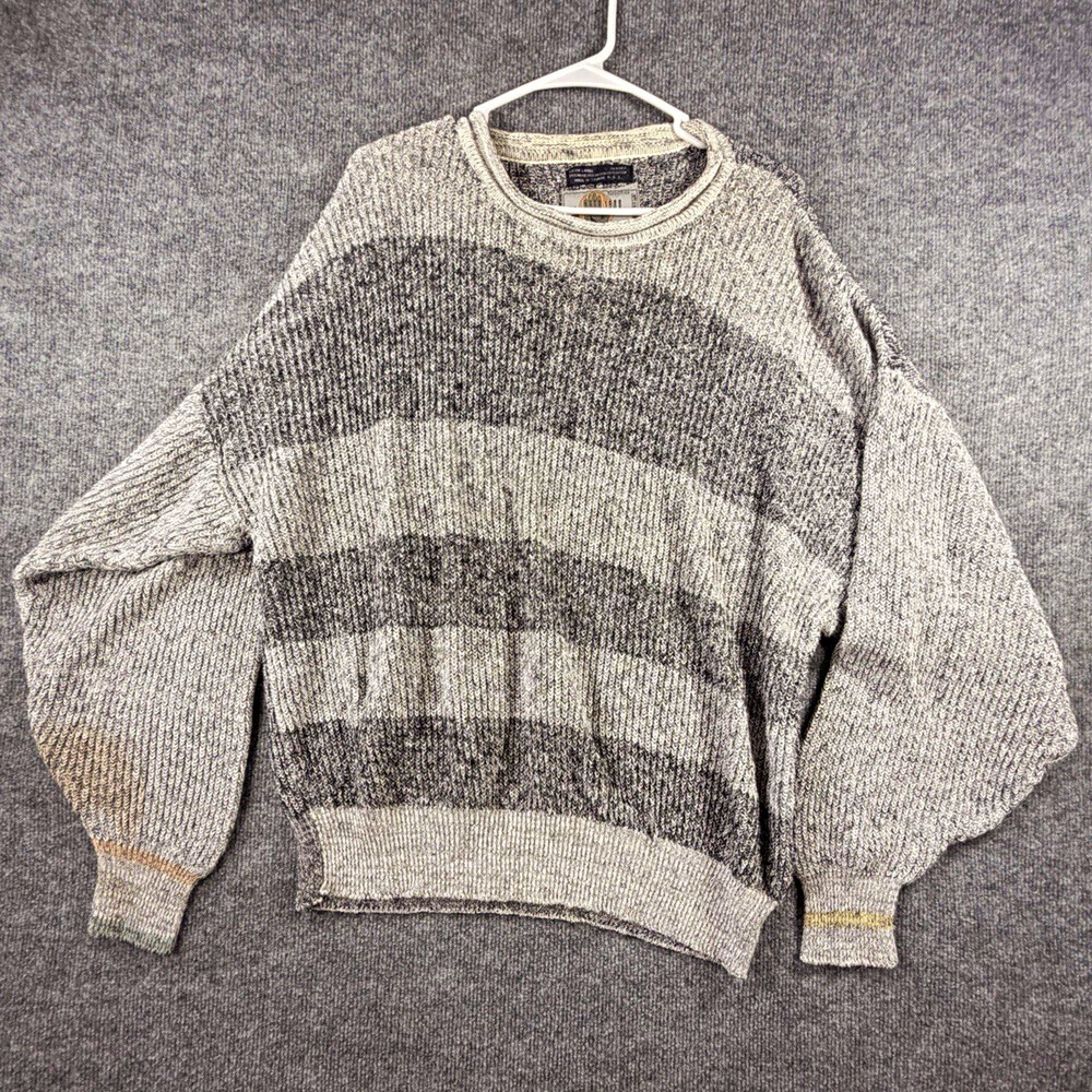Vtg 80’s Generra Paris XL Gray Striped Tight Knit Crewneck Pullover Sweater - Picture 1 of 16